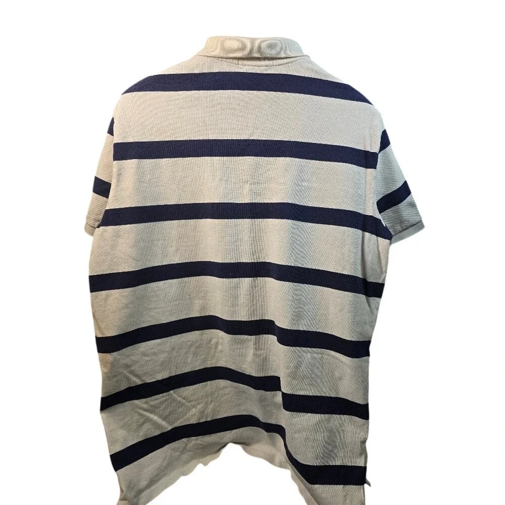 Polo Ralph Lauren Mens XL Custom Fit Striped Polo Shirt White Navy Blue Short Sl